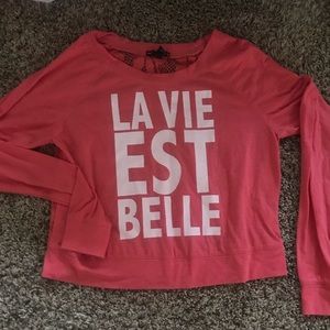 Pink Long Sleece Lace Back Print Shirt